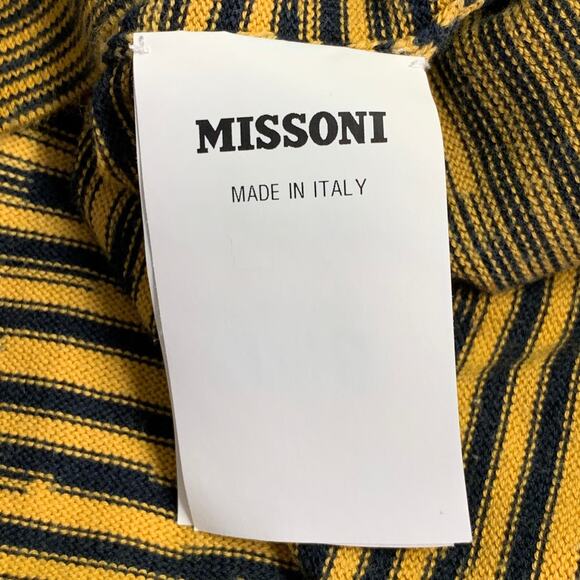 MISSONI Size XL Yellow Navy Stripe Cotton Knit Crew Neck T-Shirt - Picture 5 of 6